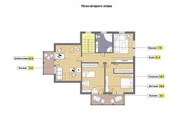 Проект каркасного дома с мансардой, 4 спальнями, кабинетом и сауной / План мансардного этажа
