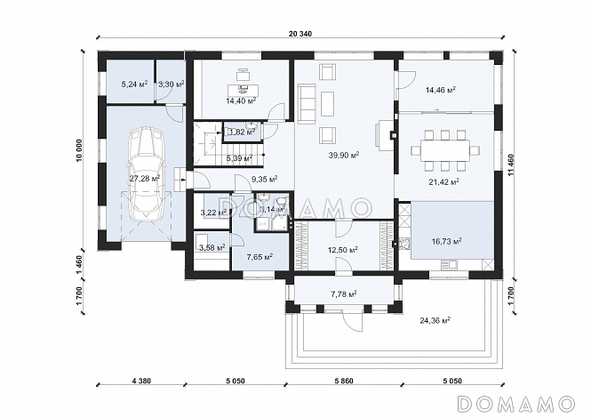 Проект двухэтажного дома с сауной в классическом стиле S-349 / План 1 этажа