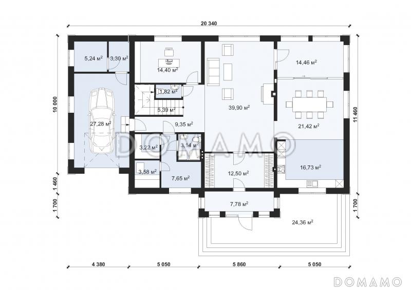 Проект двухэтажного дома с сауной в классическом стиле S-349 / План 1 этажа