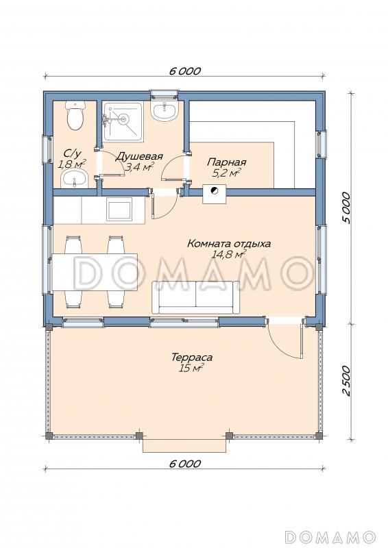 Каркасная баня "Флеминг" / План 1 этажа