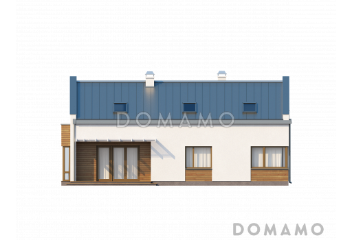 Проект просторного мансардного двухэтажного дома из кирпича с пятью комнатами, эркером и террасой над гаражом / Фасад 2