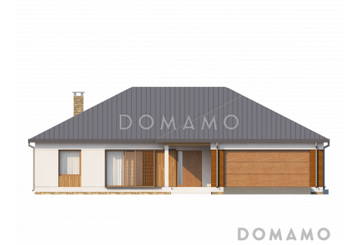 Проект одноэтажного дома из кирпича со встроенным гаражом на два автомобиля / Фасад 1