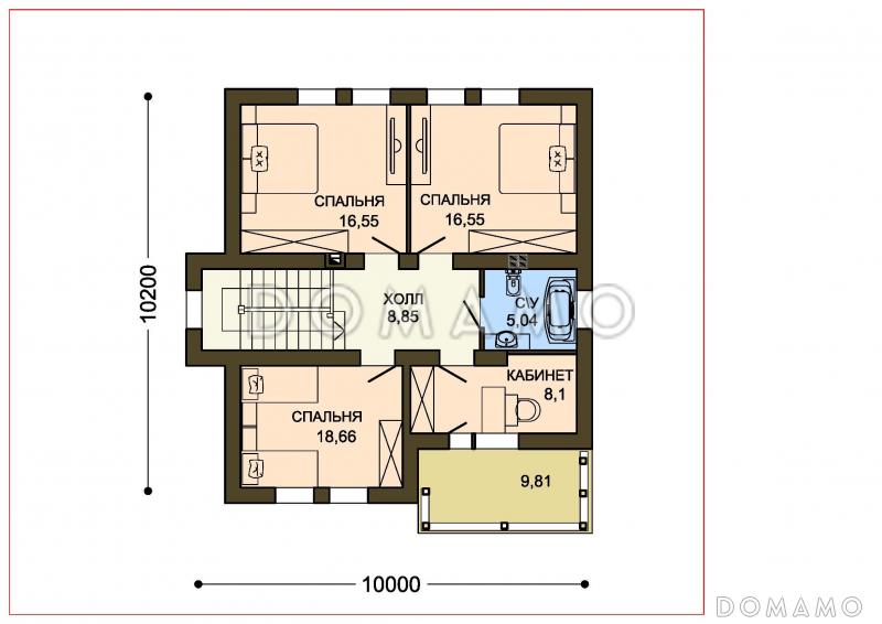 Проект коттеджа из белого клинкера с эркером и деревянными вставками / План 2 этажа