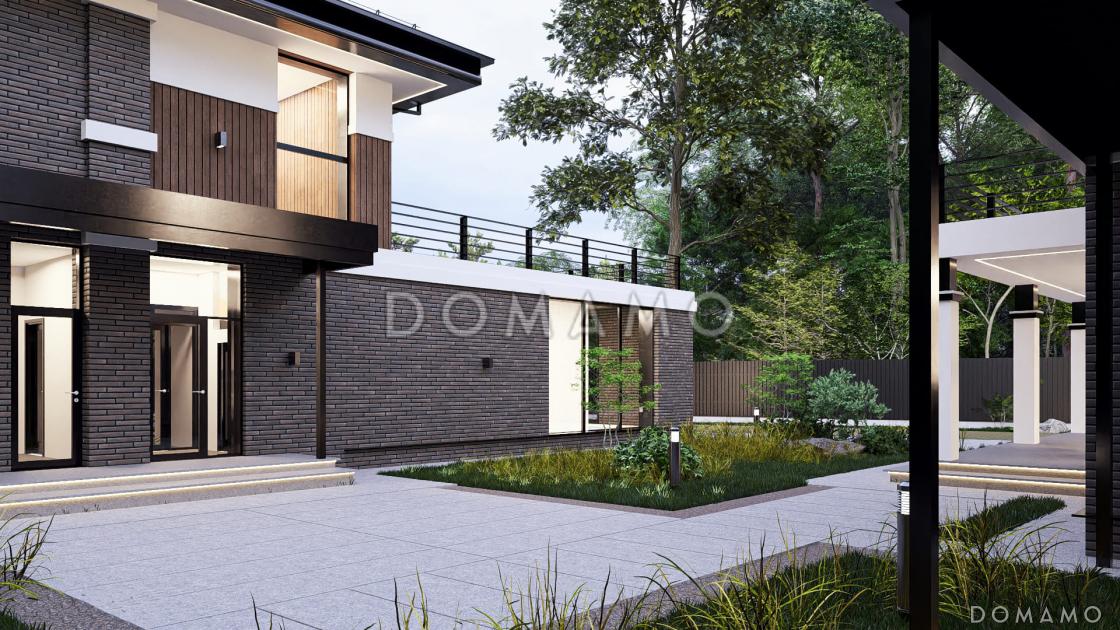 Проект двухэтажного дома с мастер-спальней, балконом и большой крытой террасой / 4