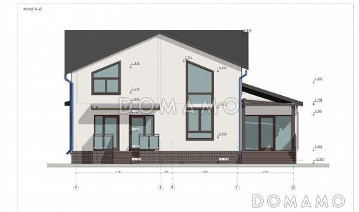 Проект двухэтажного каркасного дома с мансардой и гаражом / Фасад 4