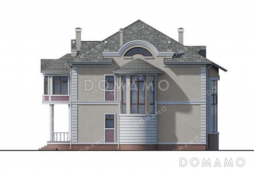 Проект двухэтажного дома с мансардой, четырьмя спальнями и балконом / Фасад 2