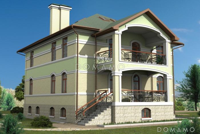 Проект двухэтажного загородного дома с высоким крыльцом Проект двухэтажного загородного дома с высоким крыльцом