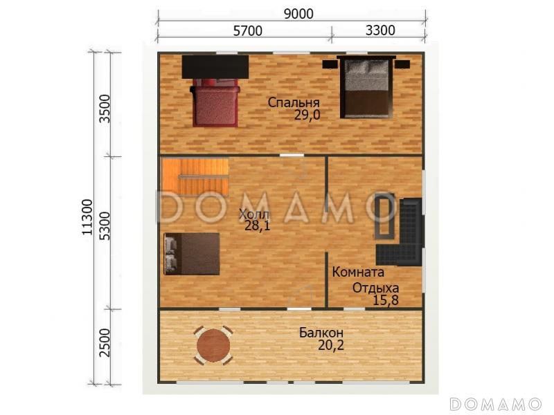 Проект дома с вместительным балконом / План мансардного этажа