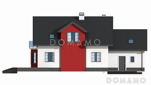 Проект одноэтажного мансардного дома из кирпича с кабинетом, эркером, балконом над ним и гаражом / Фасад 2