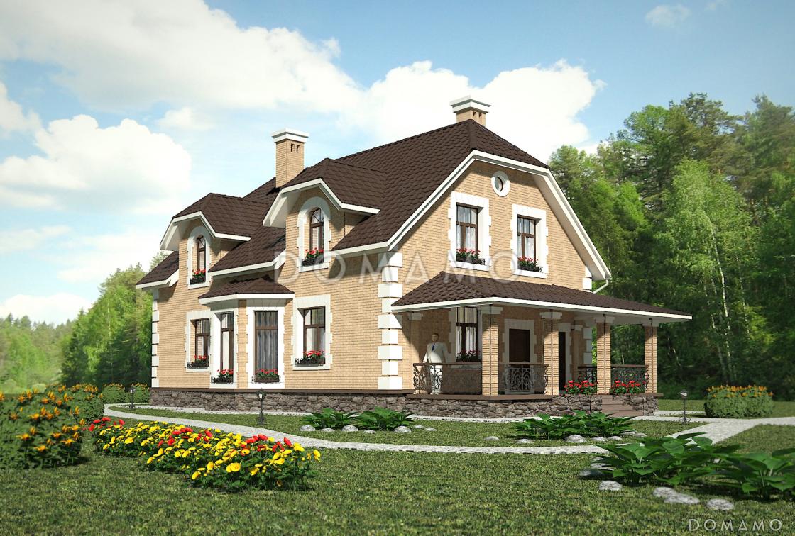 Проект коттеджа с большой террасой и французскими окнами / 2