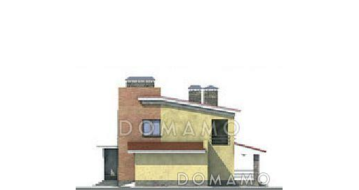 Проект двухэтажного дома из пеноблоков с гаражом и большой крытой террасой / Фасад 2