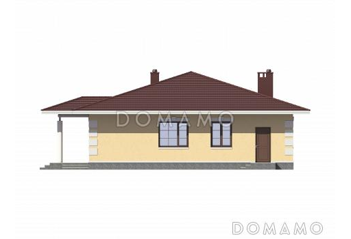 Проект одноэтажного дома по технологии ЛСТК с тремя спальнями / Фасад 1
