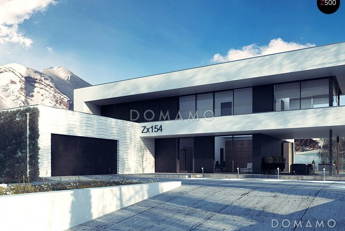 Проект просторного современного двухэтажного дома из кирпича с плоской крышей,  с верандой, гаражом и террасами на обоих этажах Проект просторного современного двухэтажного дома из кирпича с плоской крышей,  с верандой, гаражом и террасами на обоих этажах