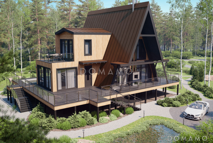 Дом A-frame с обходной террасой и бассейном Дом A-frame с обходной террасой и бассейном