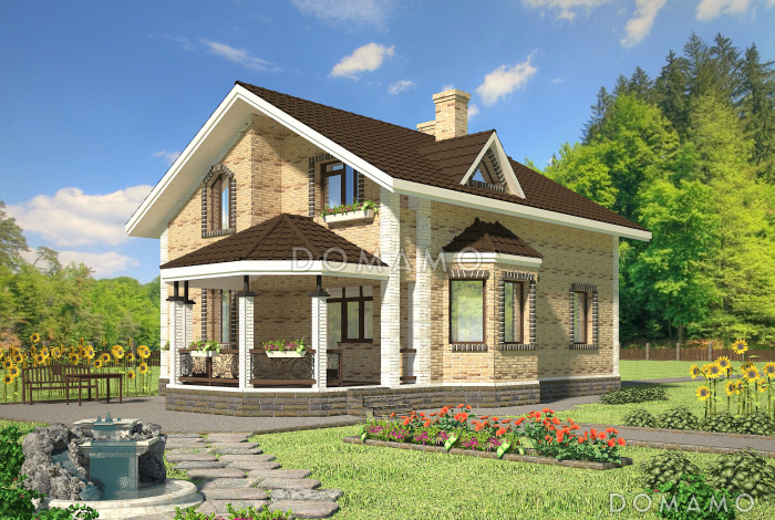 Проект коттеджа из газобетона с эркером и террасой. Проект коттеджа из газобетона с эркером и террасой.
