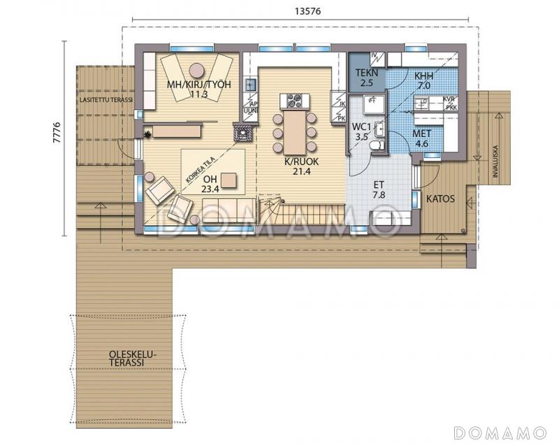 Проект дома с большой кухней-столовой / План 1 этажа