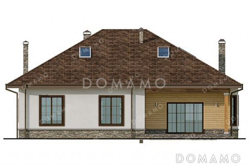 Проект одноэтажного дома с мансардой и террасой / Фасад 4