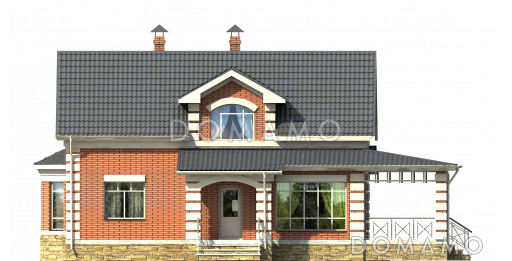 Проект современного дома из оранжевого кирпича с гаражом / Фасад 1