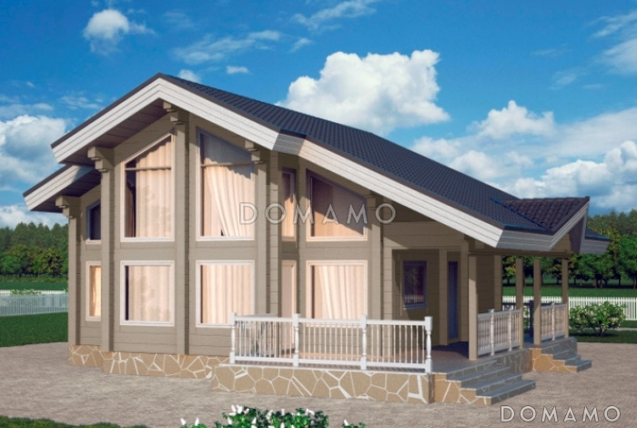 Проект дома с мансардой из клееного бруса с большим вторым светом Проект дома с мансардой из клееного бруса с большим вторым светом