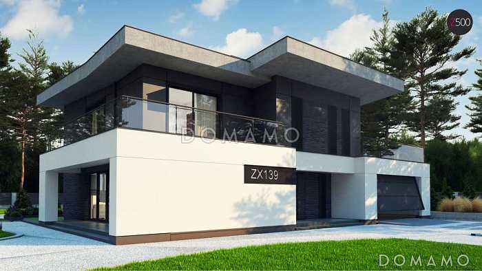 Проект современного двухэтажного дома из кирпича с пятью спальнями, с гаражом для двух автомобилей и террасами на обоих уровнях Проект современного двухэтажного дома из кирпича с пятью спальнями, с гаражом для двух автомобилей и террасами на обоих уровнях