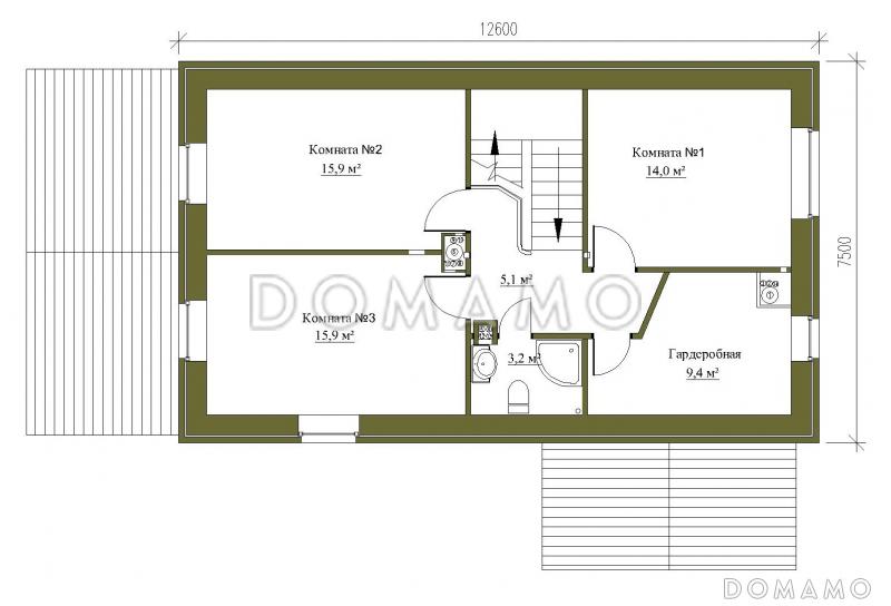 Проект небольшого коттеджа с облицовкой светлым кирпичом с террасой / План мансардного этажа