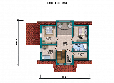 Проект одноэтажного дома с мансардой, террасой и тремя спальнями / План мансардного этажа