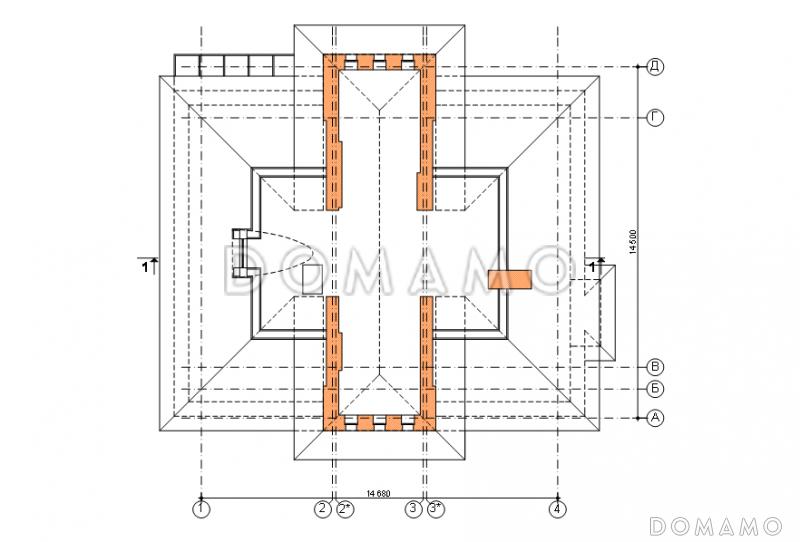 Проект двухэтажного коттеджа с террасой / План мансардного этажа