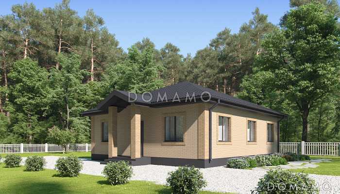 Проект загородного дома с кухней-столовой в ширину дома, тремя спальнями, двумя санузлами Проект загородного дома с кухней-столовой в ширину дома, тремя спальнями, двумя санузлами