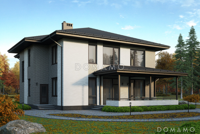 Проект двухэтажного дома из газобетона и кирпичной облицовкой Проект двухэтажного дома из газобетона и кирпичной облицовкой