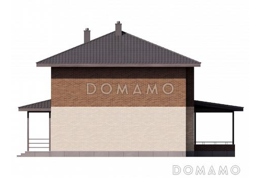 Проект кирпичного дома с 3 спальнями, комнатой на первом этаже и вторым светом в гостиной / Фасад 4