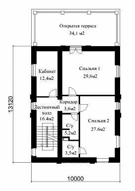 Проект большого кирпичного коттеджа с верандой, сауной и СПА-залом / План 2 этажа Проект большого кирпичного коттеджа с верандой, сауной и СПА-залом / План 2 этажа