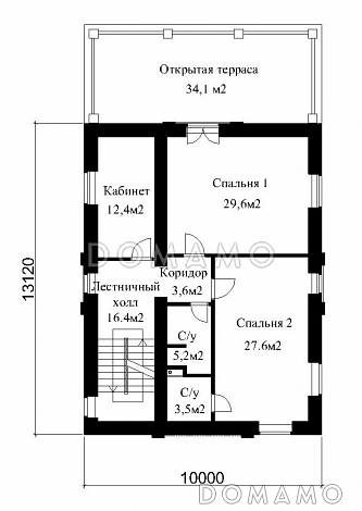 Проект большого кирпичного коттеджа с верандой, сауной и СПА-залом / План 2 этажа Проект большого кирпичного коттеджа с верандой, сауной и СПА-залом / План 2 этажа