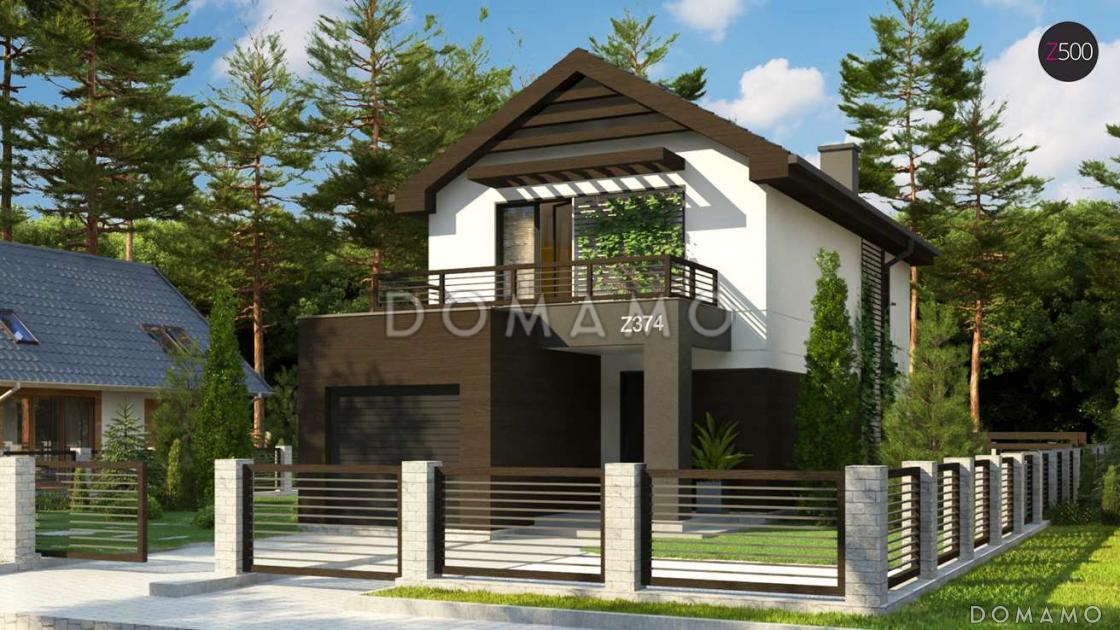 Проект компактного двухэтажного дома из газобетона современного дизайна с гаражом / 1