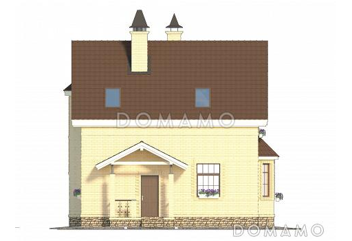 Проект лаконичного полутораэтажного коттеджа из кирпича / Фасад 2
