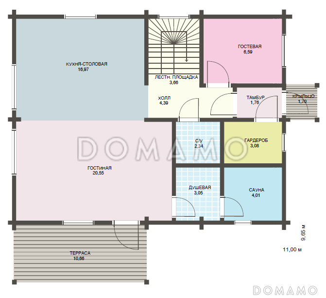 Проект небольшого дома с четырьмя спальнями на втором этаже / План 1 этажа