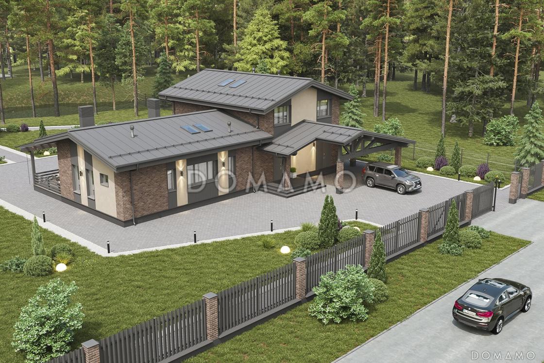 Проект каркасного дома в скандинавском стиле с сауной и террасой барбекю / 2