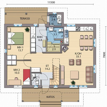 Проект каркасного дома с мансардой и небольшим балконом / План 1 этажа Проект каркасного дома с мансардой и небольшим балконом / План 1 этажа