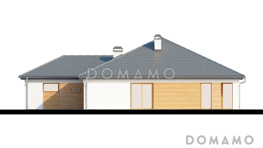 Проект одноэтажного дома из кирпича с просторной гостиной и гаражом на два автомобиля / Фасад 4