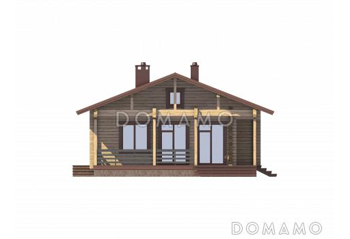 Проект дома из бруса с двумя спальнями и большой угловой террасой / Фасад 1