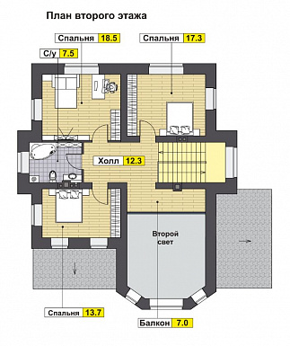 Проект солидного загородного дома с вторым светом и витражным остеклением / План 2 этажа Проект солидного загородного дома с вторым светом и витражным остеклением / План 2 этажа