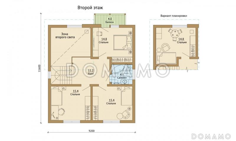 Проект каркасного дома с просторной террасой во всю ширину дома / План мансардного этажа