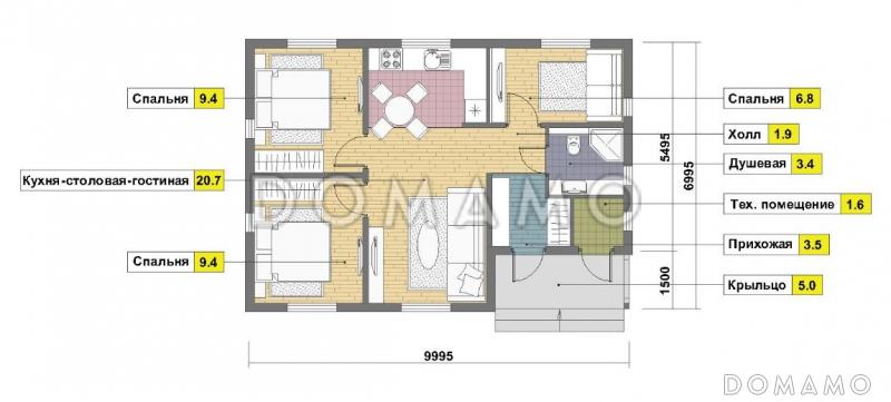 Проект небольшого каркасного дома / План 1 этажа