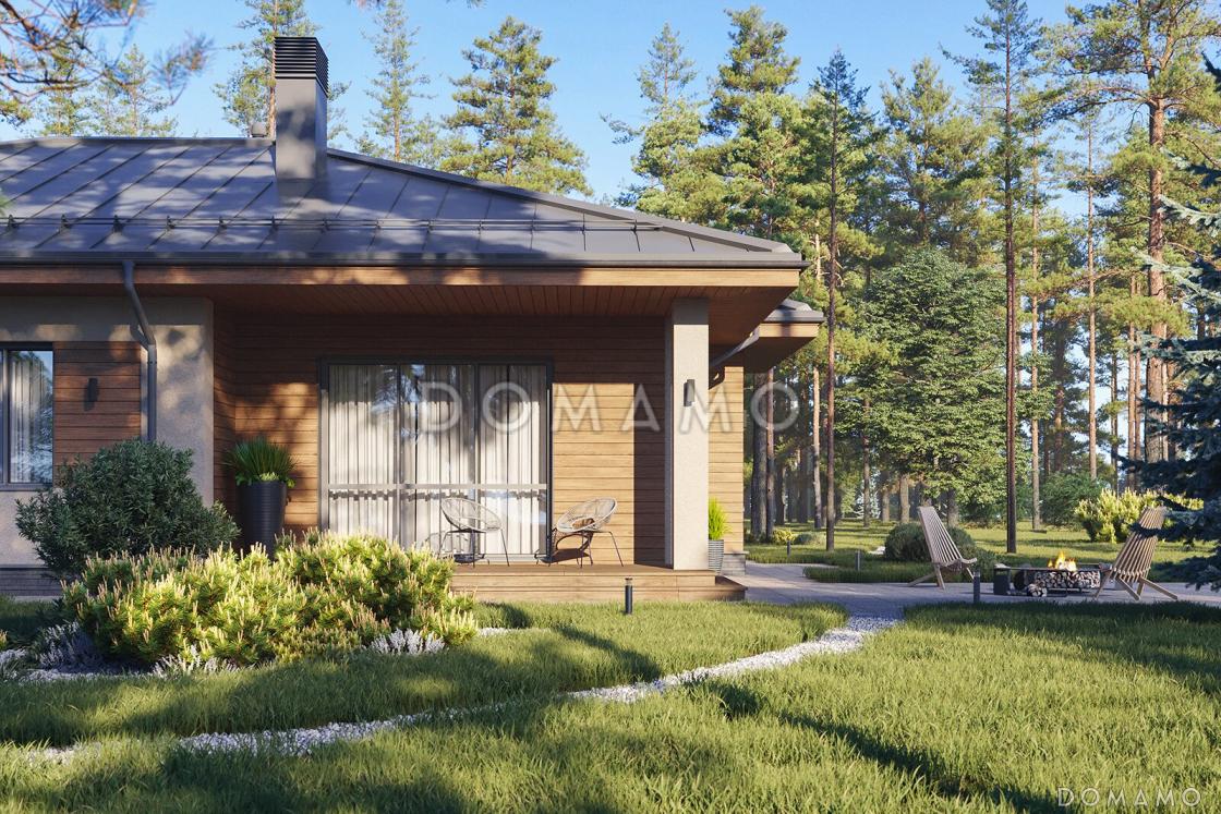 Проект кирпичного одноэтажного дома с тремя спальнями и кухней-столовой-гостиной / 8