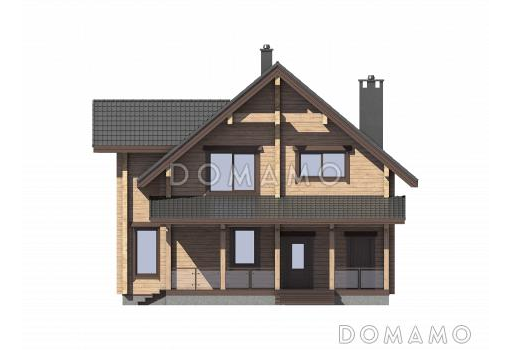 Проект дома из бруса с 4 спальнями, террасой, балконом и вторым светом / Фасад 1