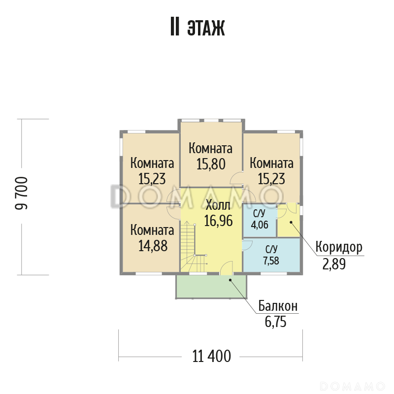 Проект каркасного дома с тремя комнатами на втором этаже / План 2 этажа