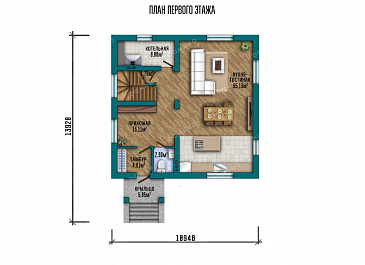 Проект одноэтажного дома с мансардой и тремя спальнями / План 1 этажа Проект одноэтажного дома с мансардой и тремя спальнями / План 1 этажа