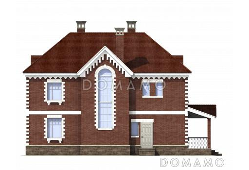 Проект двухэтажного кирпичного коттеджа с мансардой / Фасад 4