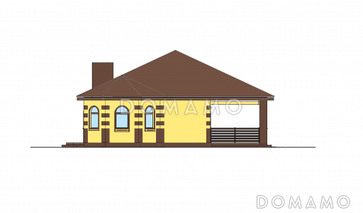 Проект одноэтажного дома с эркером в кухне, гардеробной комнатой, террасой  / Фасад 3