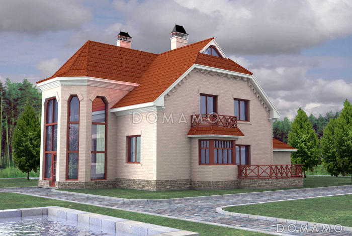 Проект большого коттеджа с зимним садом и гаражом