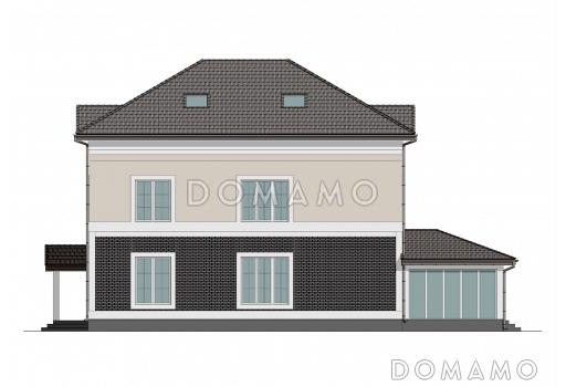 Проект двухэтажного дома с мансардой, мастер-спальней и остекленной террасой / Фасад 3
